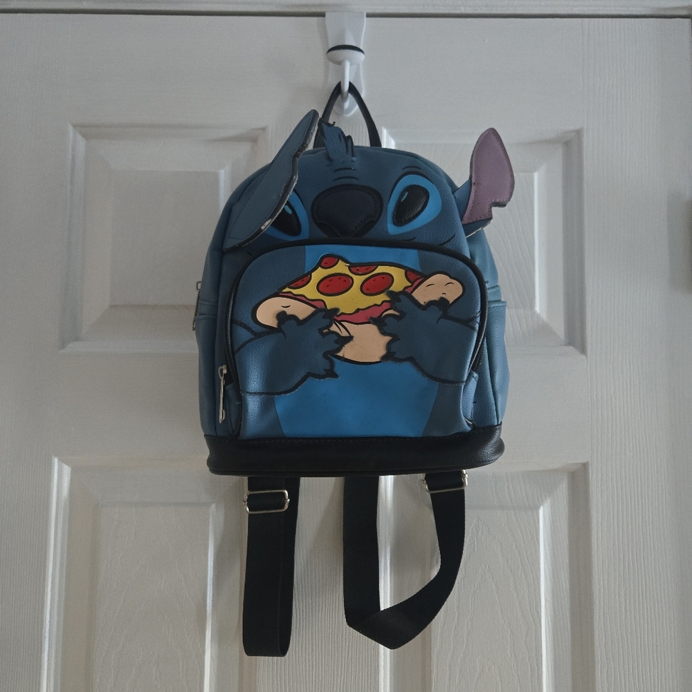 Disney Blue Stitch Eating Pizza Mini Backpack